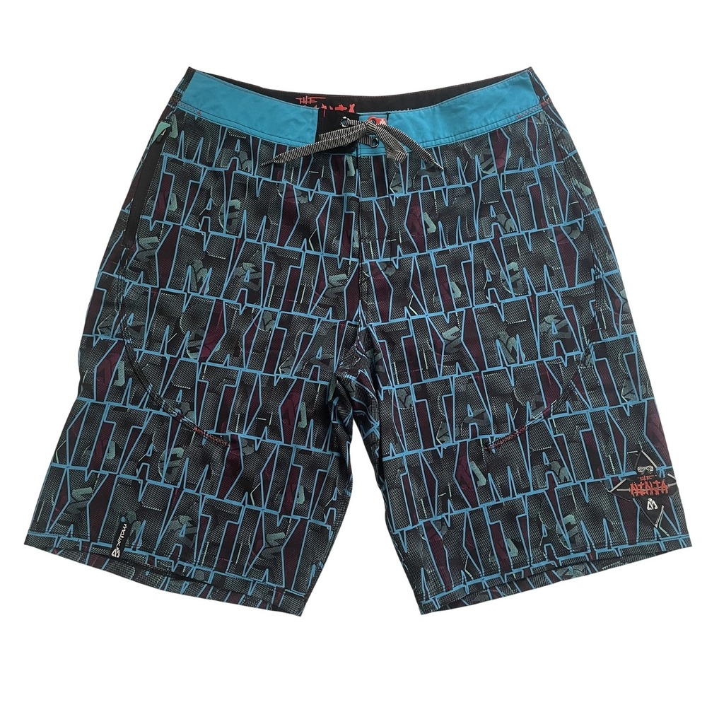 Matix The Ninja Board Shorts Mens 34 AOP Spellout Y2K Streetwear Skate Surf EUC